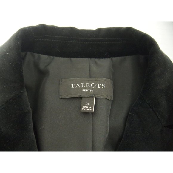 Talbots Womens Blazer Jacket 2P Petite Black Velvet One Button Holiday Career - Picture 7 of 11